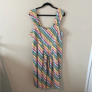 Collectif rainbow striped box pleat swing dress UK18 US14-16